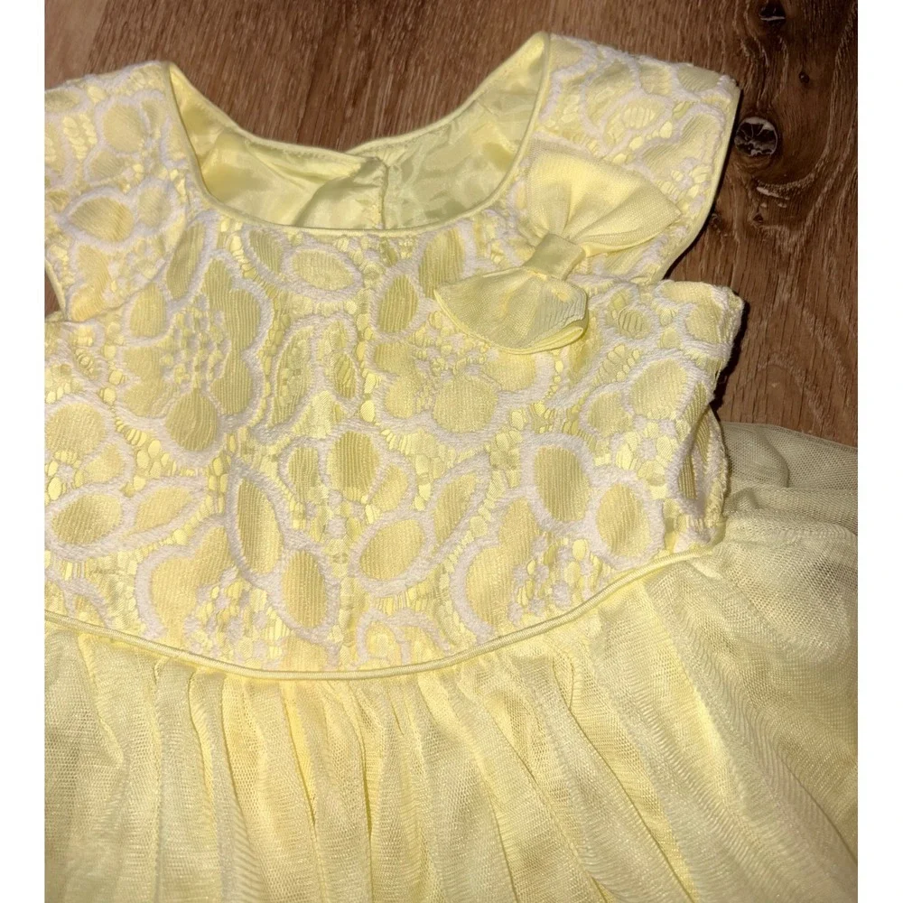 Jona Michelle Girls Yellow Lace Tiered Tulle Party Dress Size 4T CO3160‎